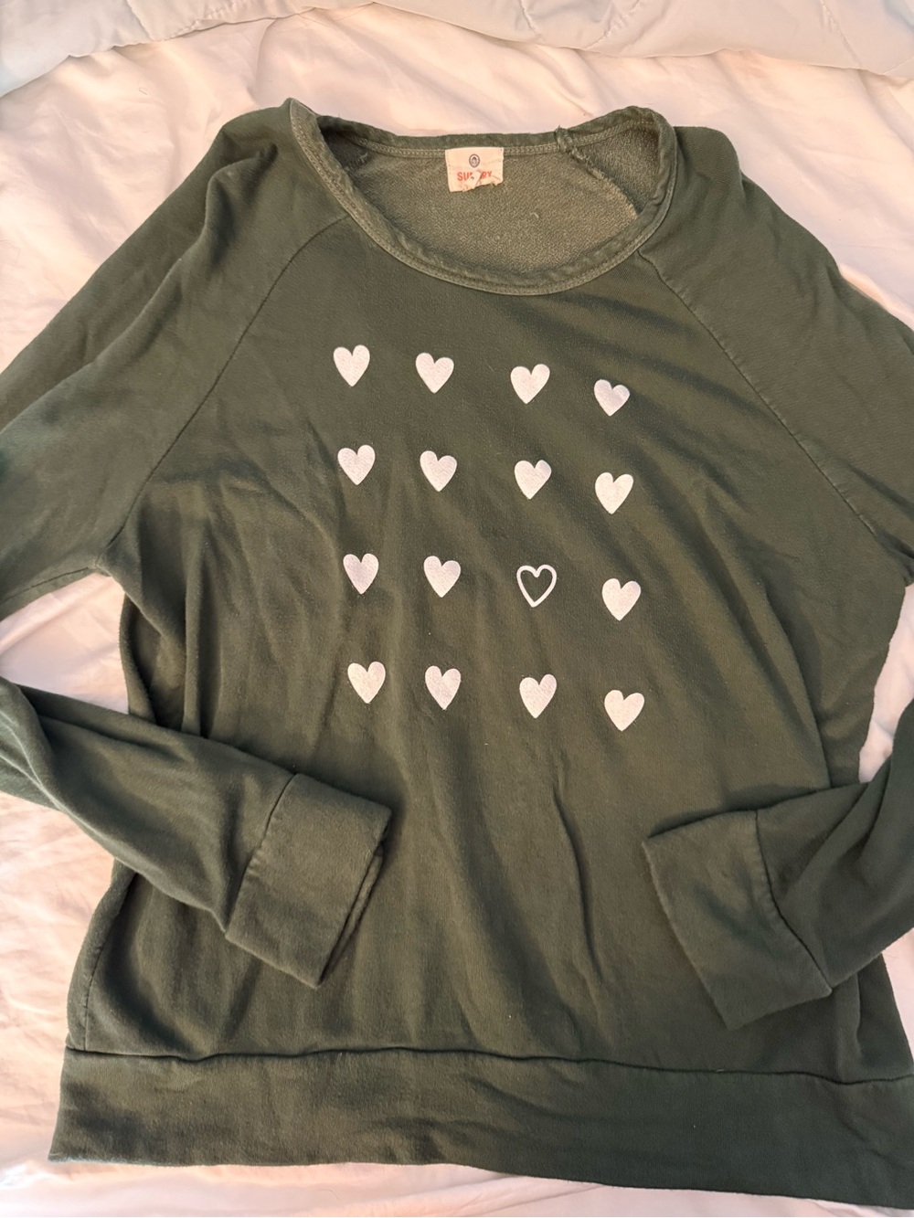 Sundry Olive Green Heart Print Sweatshirt 3